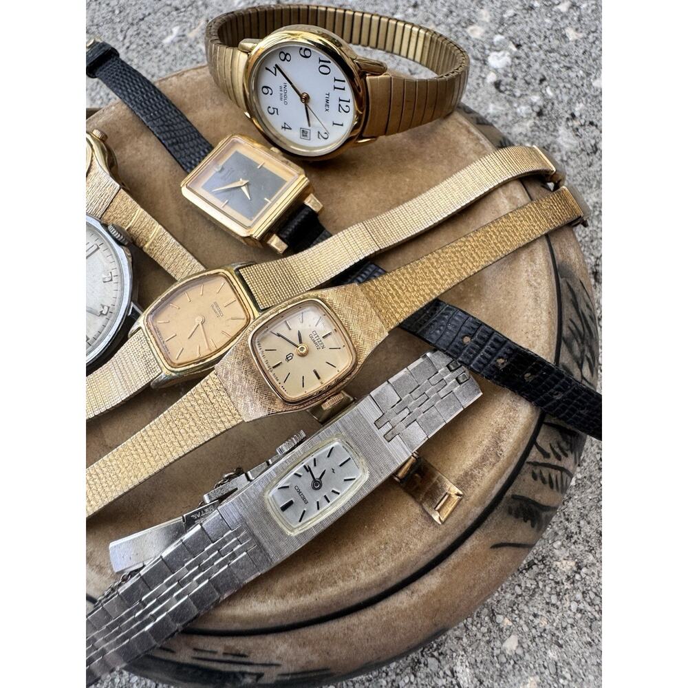 Vintage Seiko Citizen Timex Watch Lot Gold Tone Quartz Parts/Repair 1 Working - Picture 8 of 16
